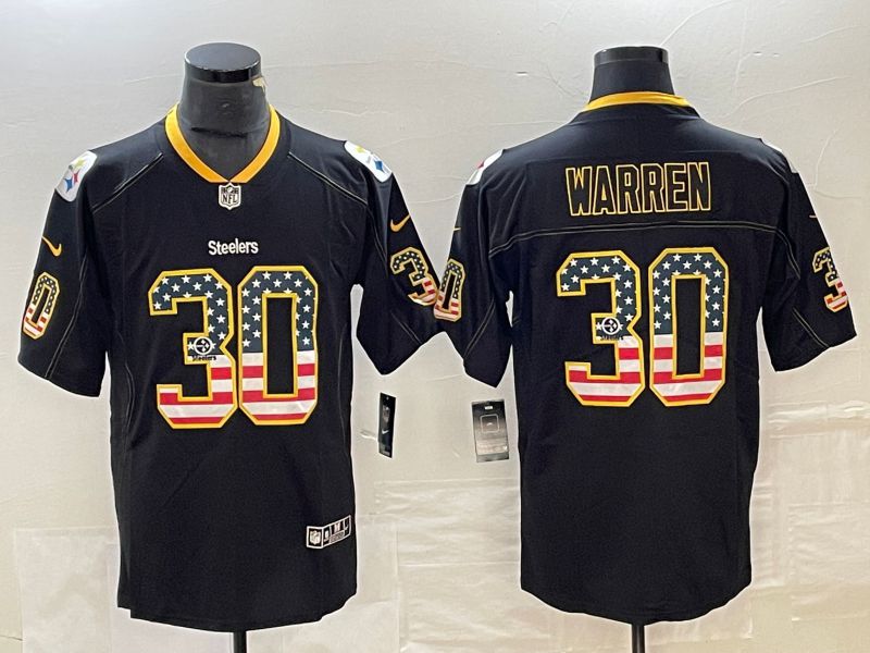 Men Pittsburgh Steelers 30 Warren Nike USA Flag Fashion Black Color Rush Limited NFL Jersey